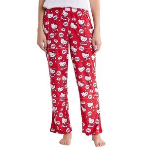 Hello Kitty Drawstring Elastic Waist Print Pajama Pants Bottom NWT L Ruby Red